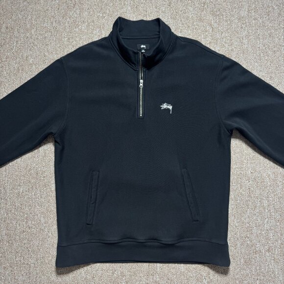 Stussy Stock Logo Mock Neck Quarter 1/4 Zip Sweatshirt Black Mens XL - Picture 3 of 9